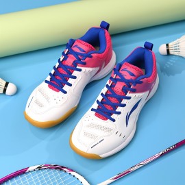 LI-NING Striped Breathable Badminton Shoes for Women - Lightweight, Non-Slip, EVA Insole, Rubber Sole, All-Season Sports Shoes with Fabric and Faux Leather Upper