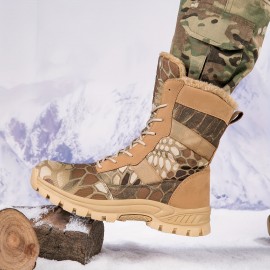 Mens Comfy Camo Insulated High Top Hiking Boots - Breathable, Durable, Non Slip, Lace Up, Waterproof, and Lightweight for Camping, Hunting, Trekking, and Outdoor Sports - All-Season, Fall, Spring, Plaid Pattern, Canvas Inner, TPR Sole, Cloth Upper