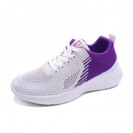 Breathable Knitted Sneakers for Women - Stylish Contrast Color Design, Lace Up Running Shoes for Comfortable Footwear