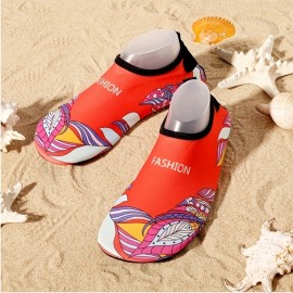 Leaf & Letter Graphic Fashion Water Socks, Non-slip Lightweight Quick-drying Sports Shoes For Adults, Suitable For Swimming Diving Boating