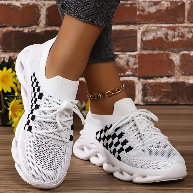 Womens Fashion Breathable Sneakers Checkerboard Design Casual Walking Shoes Lightweight Material White Sports & Outdoors Temu details 0