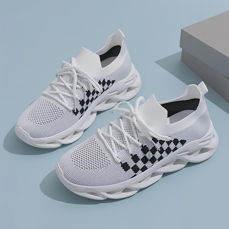 Womens Fashion Breathable Sneakers Checkerboard Design Casual Walking Shoes Lightweight Material White Sports & Outdoors Temu details 2