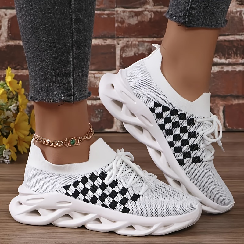 Womens Fashion Breathable Sneakers Checkerboard Design Casual Walking Shoes Lightweight Material White Sports & Outdoors Temu details 5