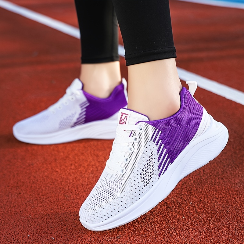 womens contrast color knit lace up sneakers breathable lightweight running shoes womens footwear details 5