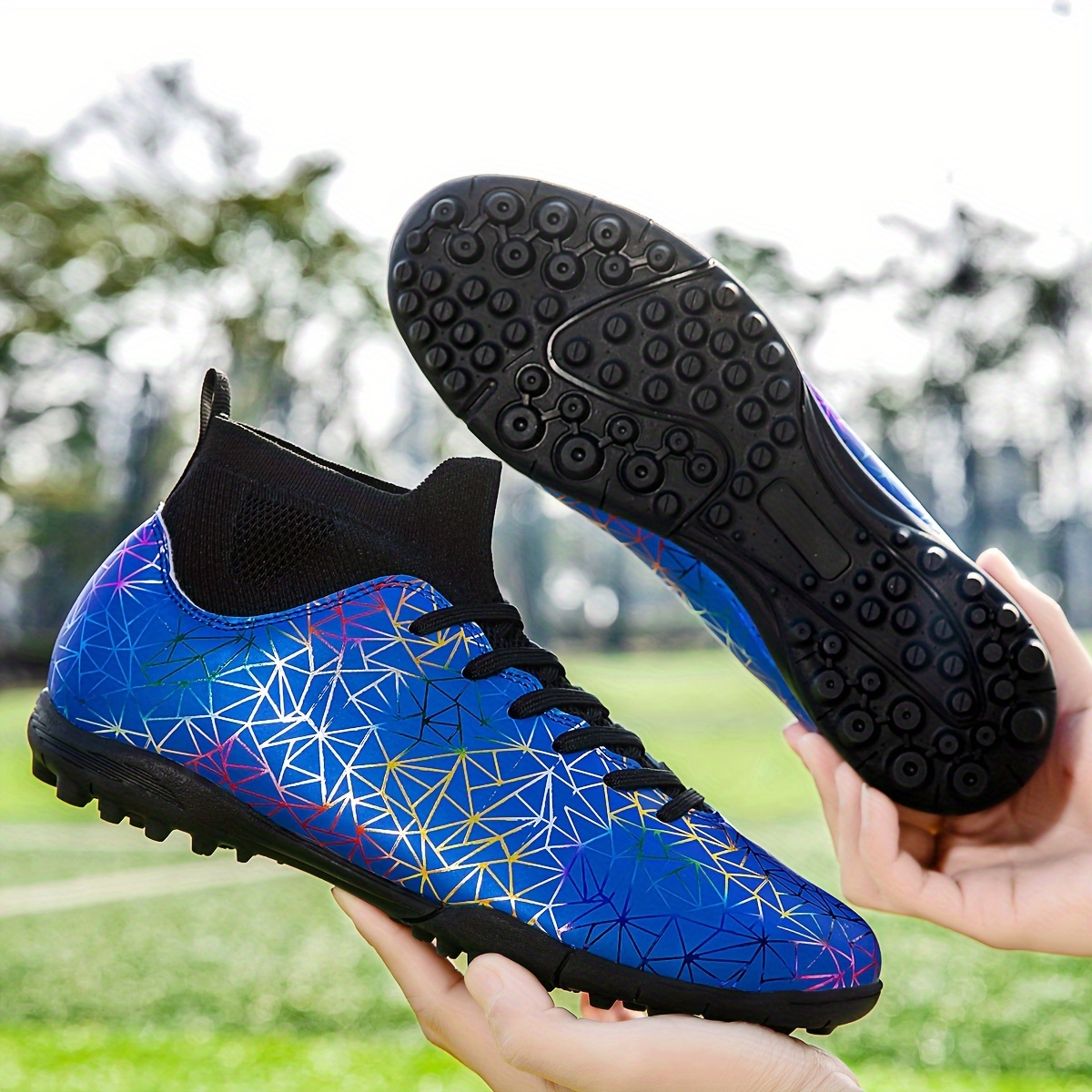 unisex soccer cleats for men women training football shoes with ag tf mixed studs for grass and turf summer breathable athletic footwear details 0