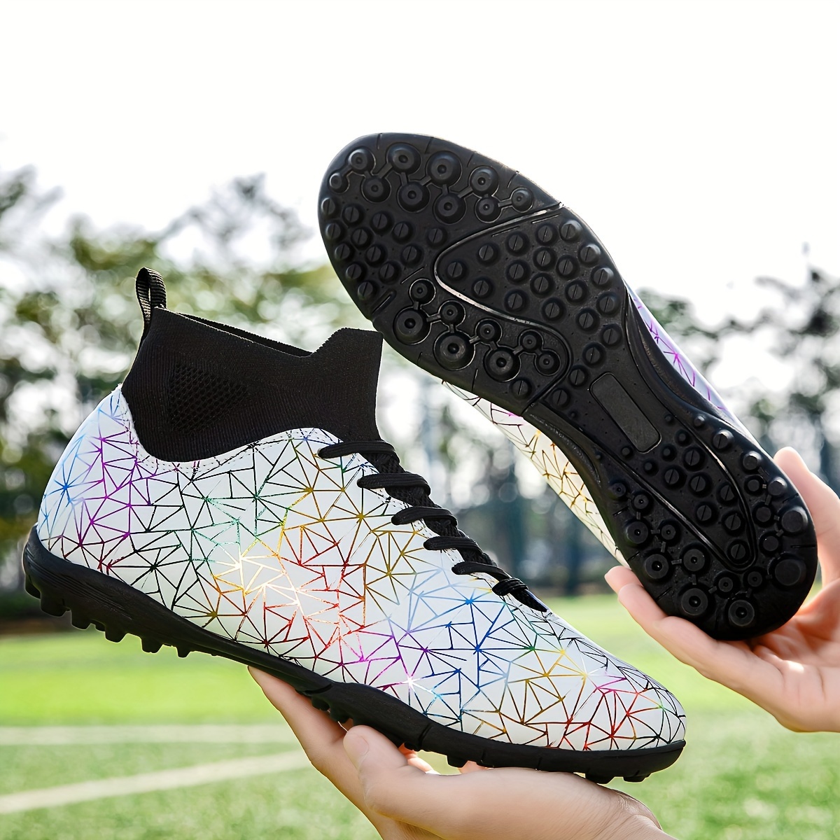 unisex soccer cleats for men women training football shoes with ag tf mixed studs for grass and turf summer breathable athletic footwear details 2