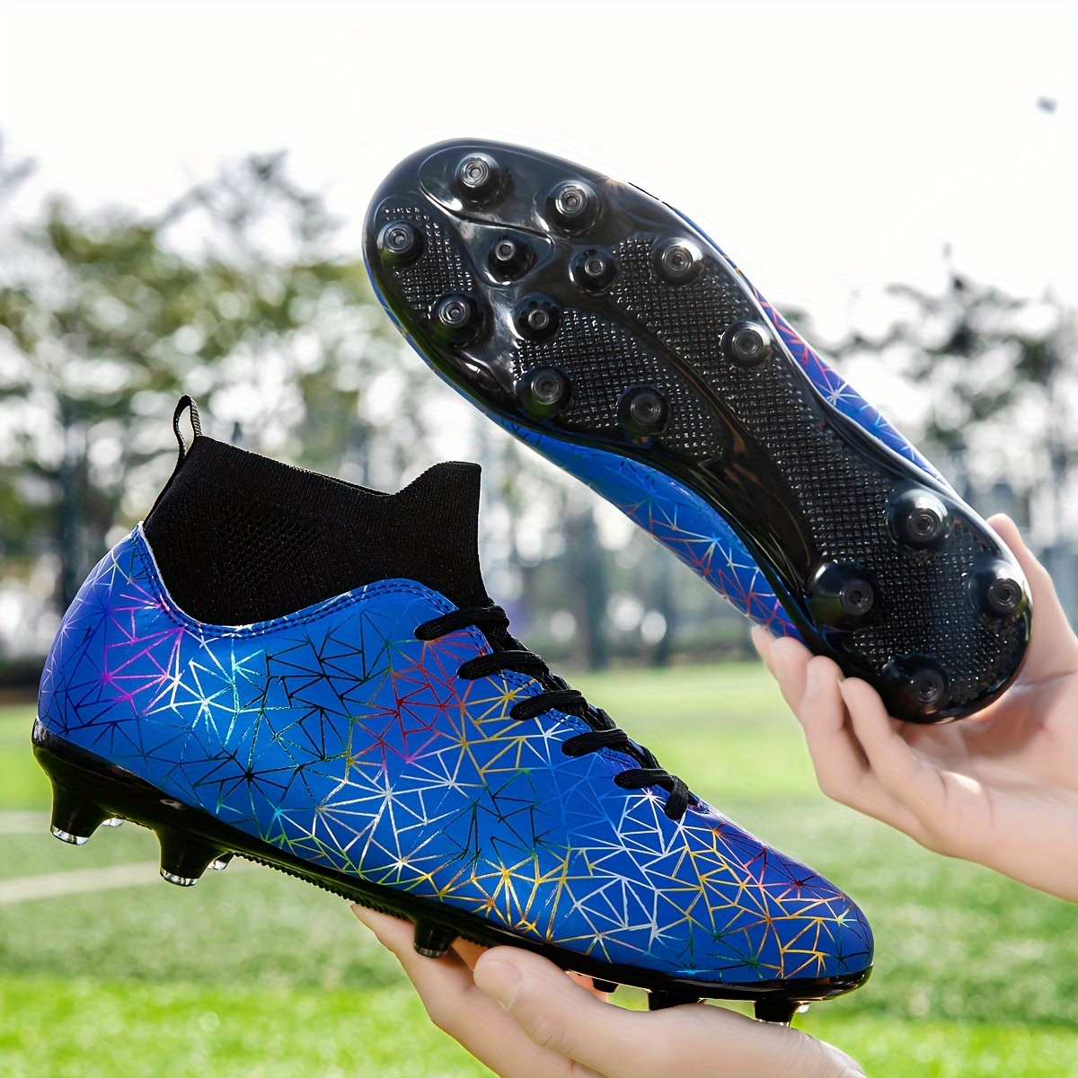 unisex soccer cleats for men women training football shoes with ag tf mixed studs for grass and turf summer breathable athletic footwear details 3