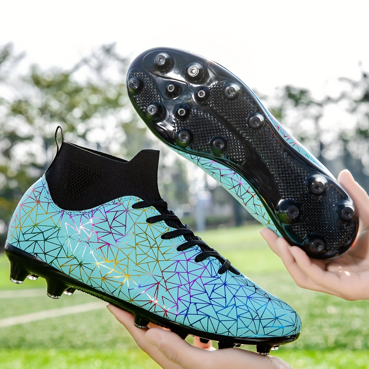 unisex soccer cleats for men women training football shoes with ag tf mixed studs for grass and turf summer breathable athletic footwear details 4